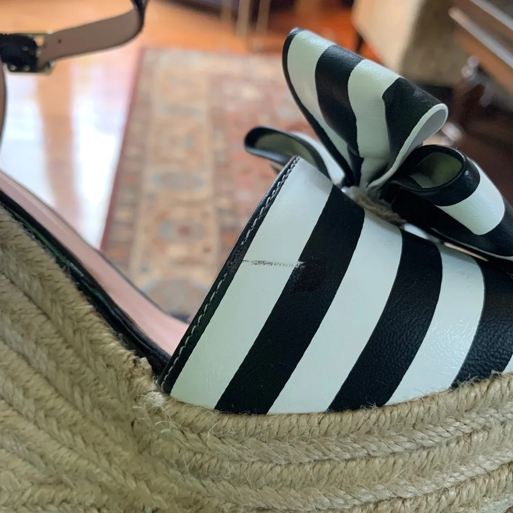 Kate Spade New York Black/White Platform Wedge Sandals sz 8.5 M
